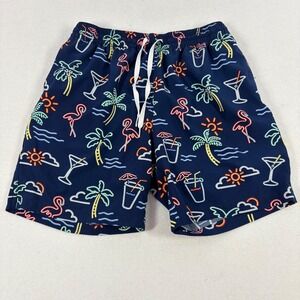 Chubbies Swim Trunks Mens Medium Blue Excellent 7" Inseam Neon Tropical Flamingo